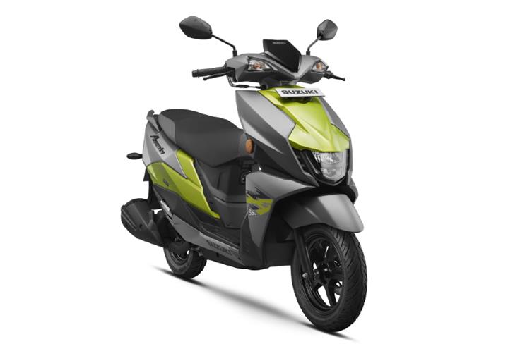 The Suzuki Avenis features a sporty look that loosely resembles the TVS NTorq's.